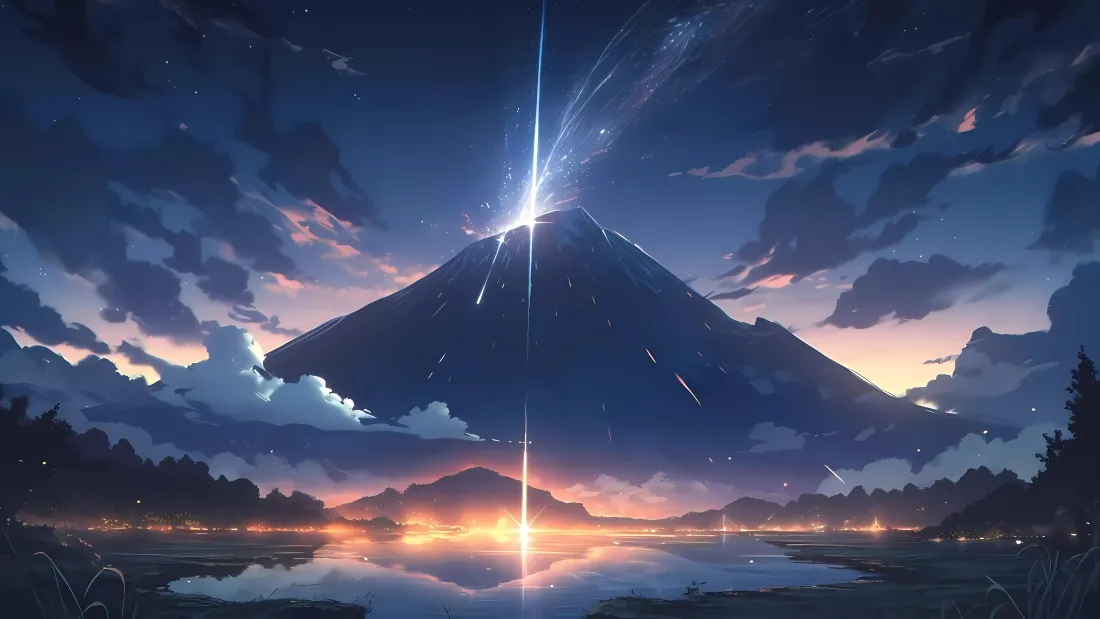 4k富士山流星壁纸｜黄昏背景图片 - 梦幻「哲风壁纸」