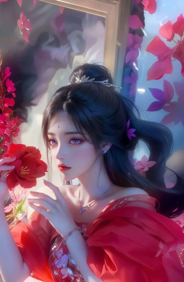 月婵手机壁纸｜红花背景图片 - 古风「哲风壁纸」