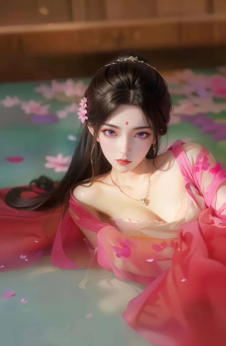 月婵手机壁纸｜红衣背景图片 - 水中「哲风壁纸」