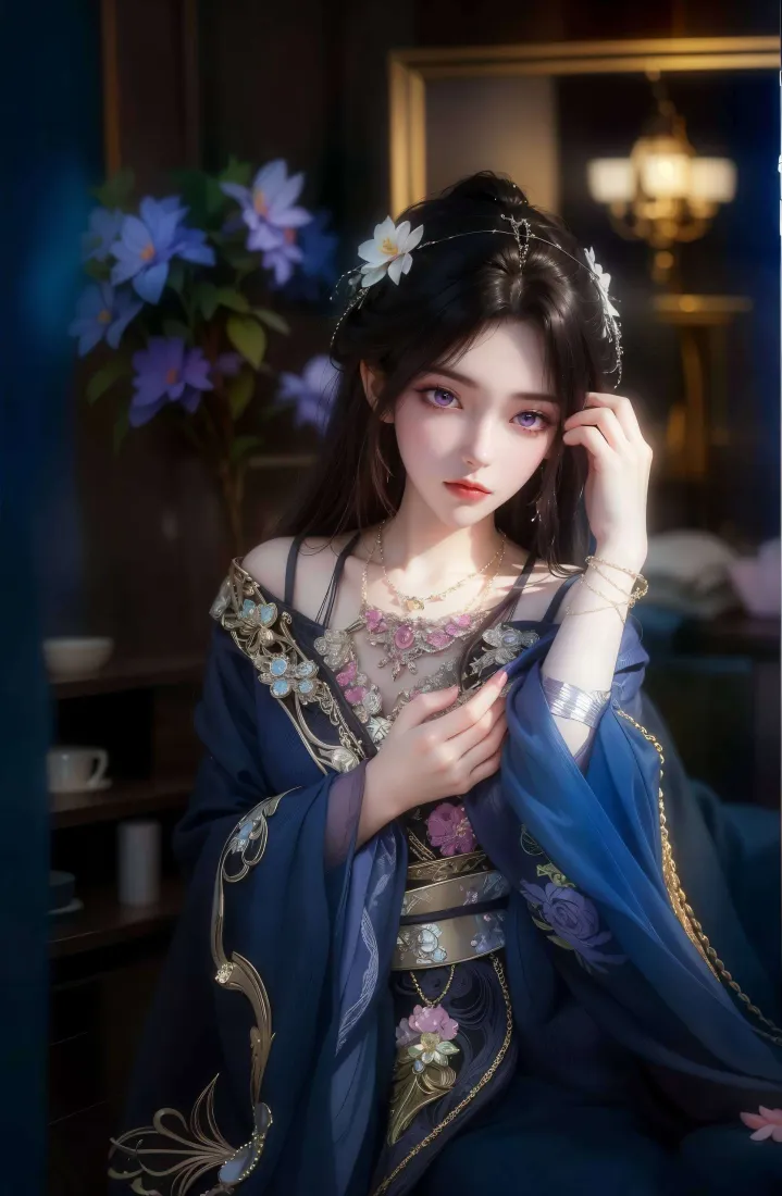 月婵手机壁纸｜古风背景图片 - 蓝色服饰「哲风壁纸」