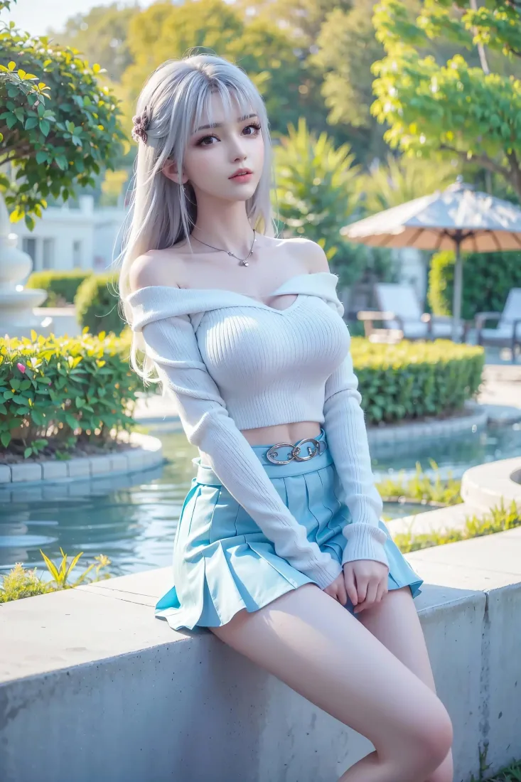 银发少女手机壁纸｜夏日庭院图片 - 动漫「哲风壁纸」