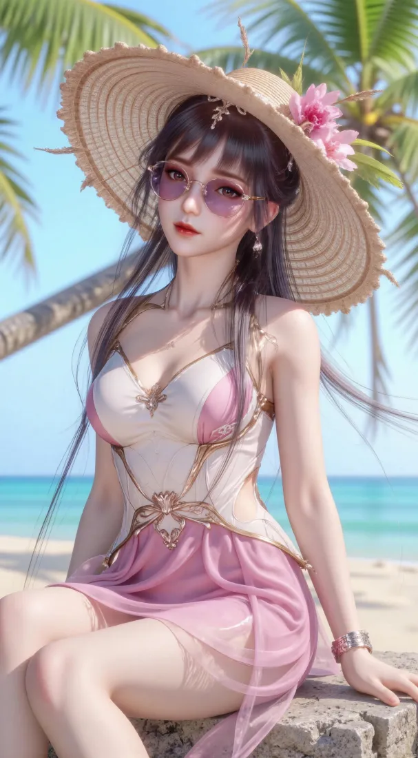 粉色连衣裙手机壁纸｜海滩背景图片 - 夏日「哲风壁纸」