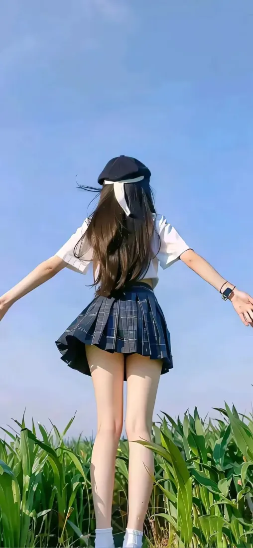 草帽女孩手机壁纸｜玉米地背景图片 - 蓝天「哲风壁纸」