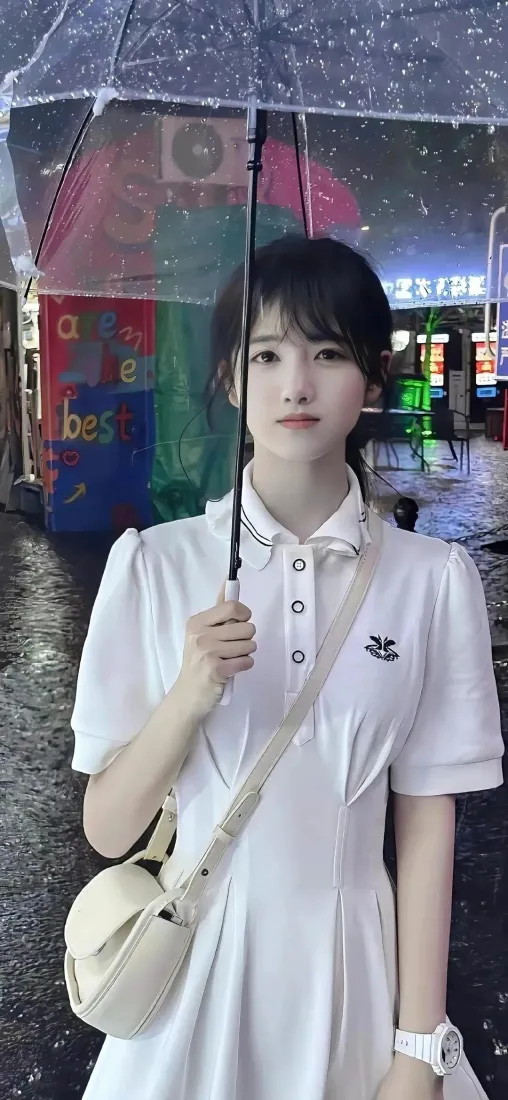 白衣美女手机壁纸｜雨夜街道背景图片 - 氛围感「哲风壁纸」
