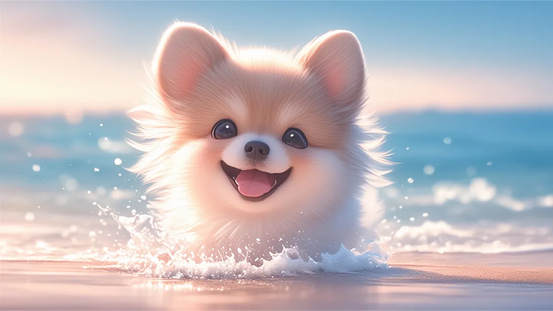 2k博美犬壁纸｜海滩背景图片 - 可爱「哲风壁纸」