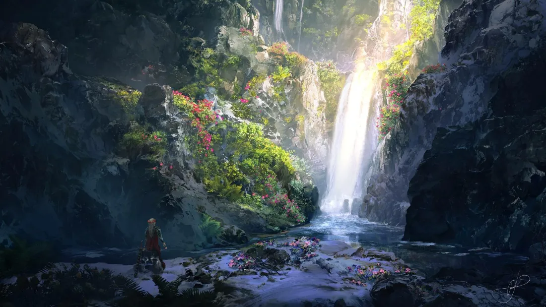2k瀑布壁纸｜油画背景图片 - 风景「哲风壁纸」