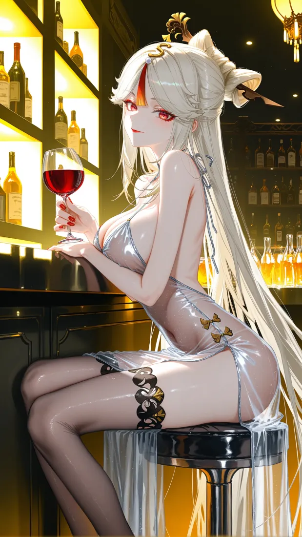 白发红瞳手机壁纸｜酒吧背景图片 - 二次元美女「哲风壁纸」