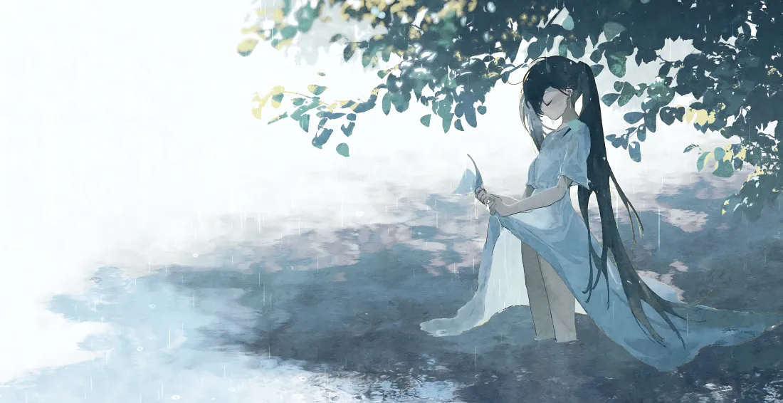 6k古风女性壁纸｜水边绿树背景图片 - 安逸氛围「哲风壁纸」