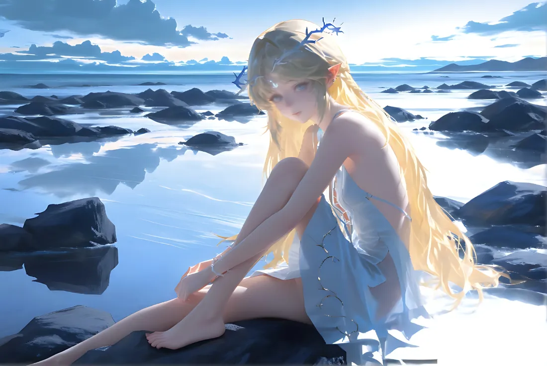 4k金发少女壁纸｜海边背景图片 - 岩石「哲风壁纸」