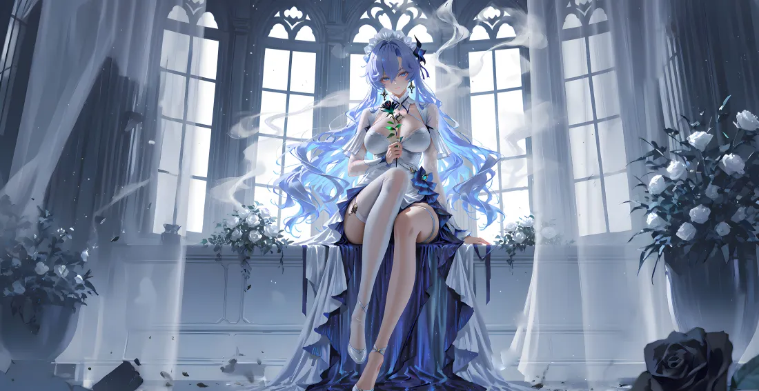 4k蓝发少女壁纸｜哥特背景 - 破碎元素「哲风壁纸」