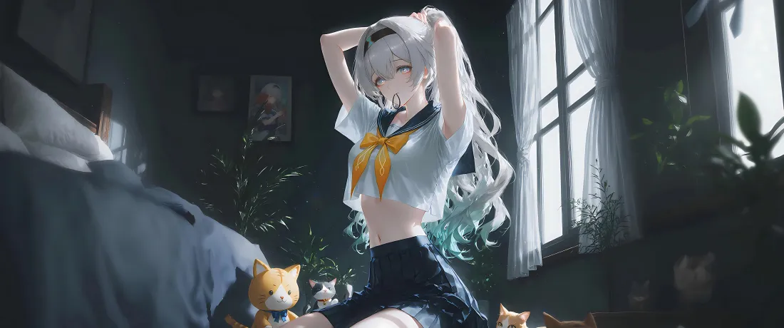 7k银发少女壁纸｜窗边背景图片 - 猫咪「哲风壁纸」
