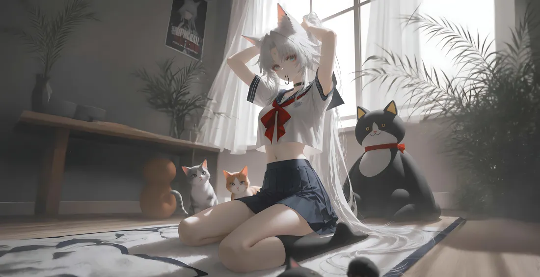 6k猫耳少女壁纸｜jk背景图片 - 二次元「哲风壁纸」