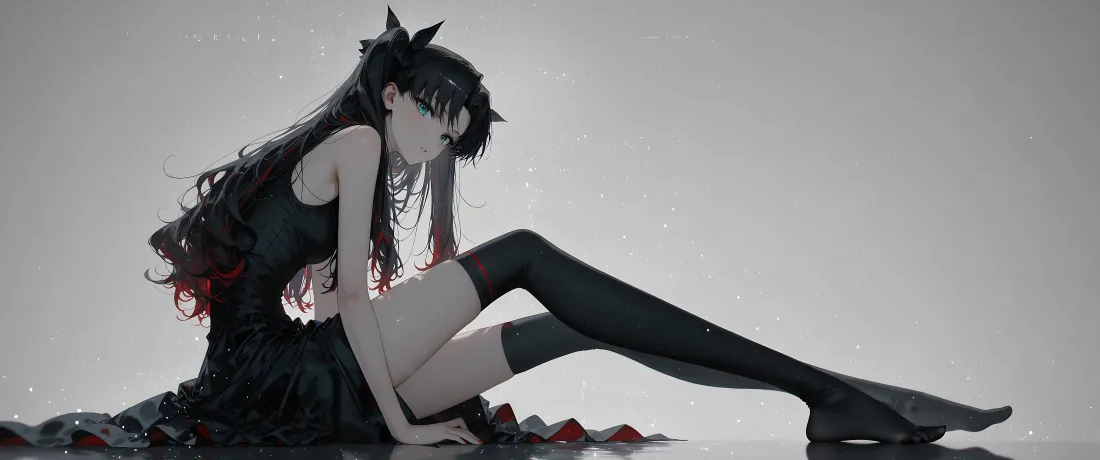7k动漫少女壁纸｜灰色背景图片 - 黑裙「哲风壁纸」