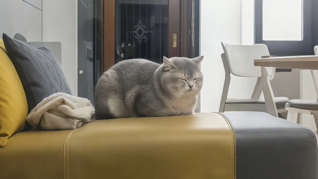 3k英短蓝猫壁纸｜黄色沙发背景图片 - 室内「哲风壁纸」