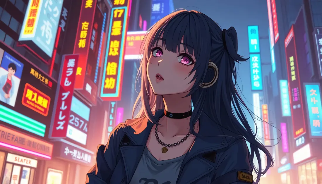 5k赛博朋克少女壁纸｜霓虹灯城市背景图片 - 二次元「哲风壁纸」
