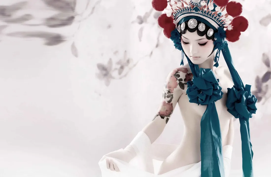 3k花旦壁纸｜水墨画背景图片 - 蓝色服饰「哲风壁纸」
