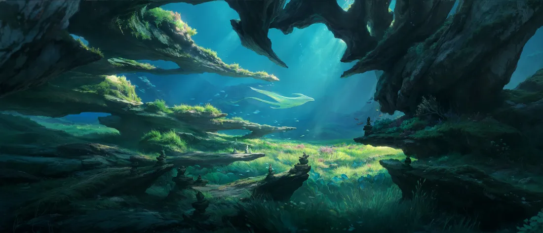 4k海底洞穴壁纸｜奇幻海洋背景图片 - 蓝色光线「哲风壁纸」