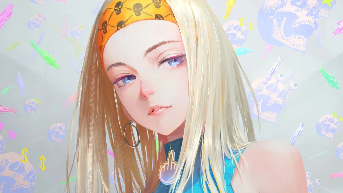 4k金发少女壁纸｜彩色光点背景 - 宽屏亮色「哲风壁纸」