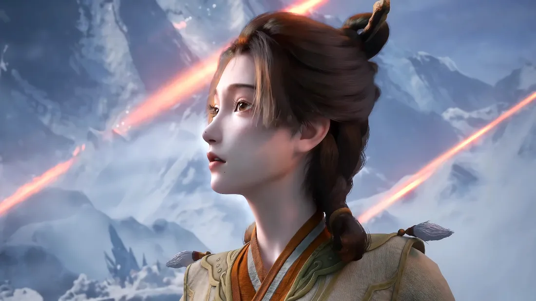 4k公孙杏凡人修仙传壁纸｜雪山背景 - 红光束「哲风壁纸」