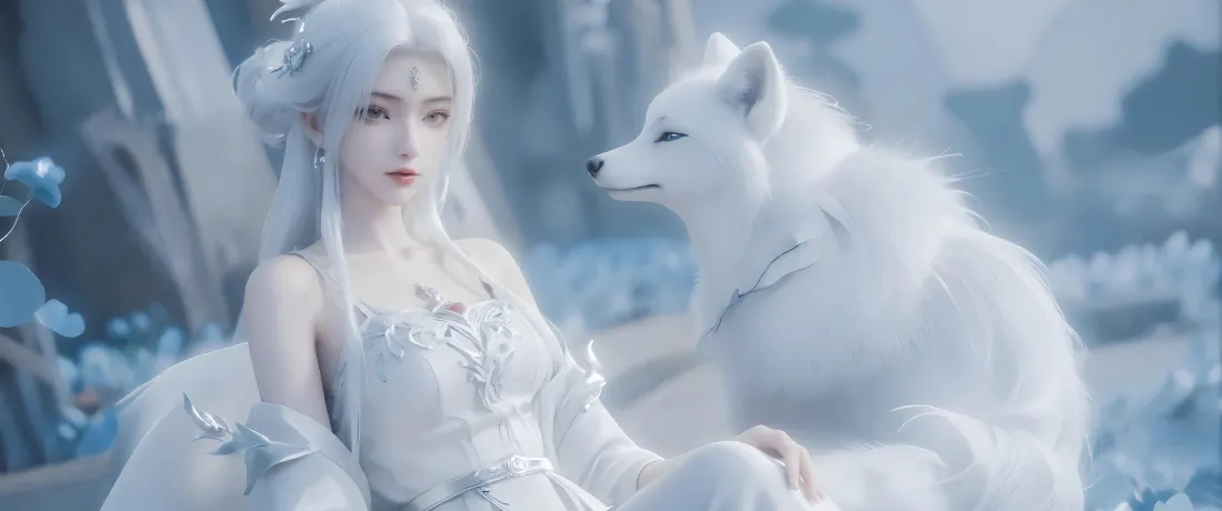 3k白发古装美女壁纸｜白狐背景图片 - 雪景「哲风壁纸」