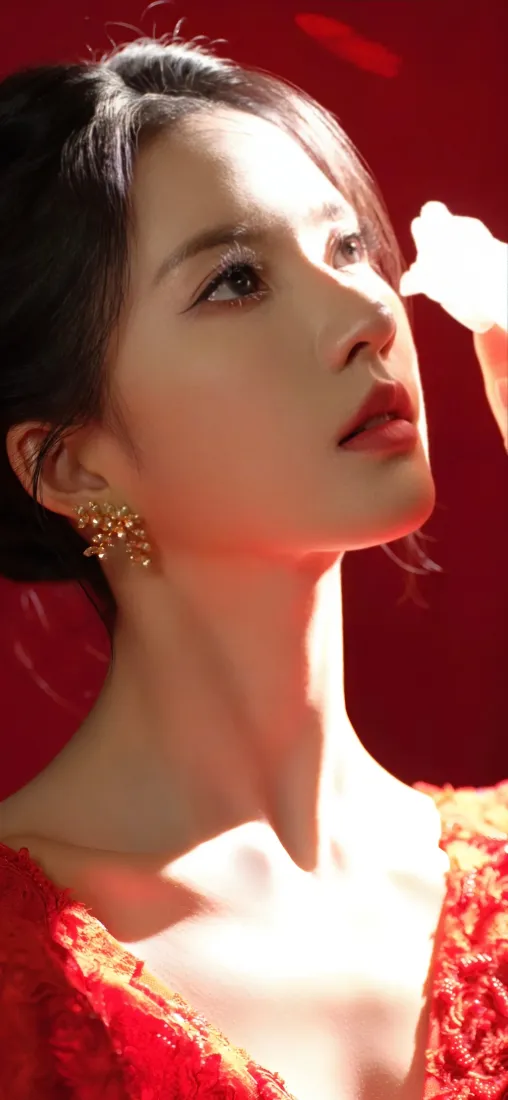 张婧仪红衣手机壁纸｜红色背景图片 - 美女「哲风壁纸」