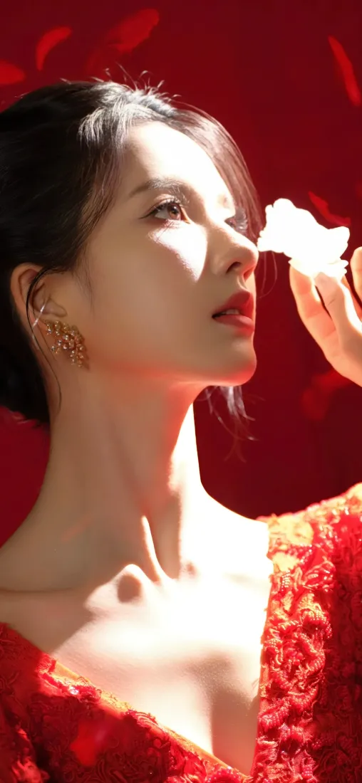 张婧仪手机壁纸｜红衣背景图片 - 白花「哲风壁纸」