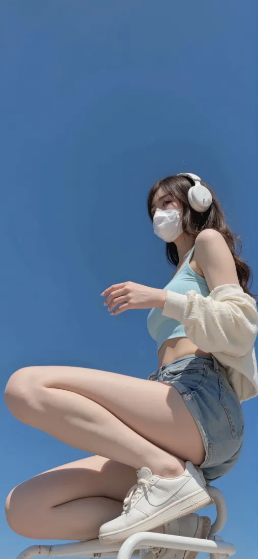 蓝衣美女手机壁纸｜蓝天背景图片 - 清新「哲风壁纸」