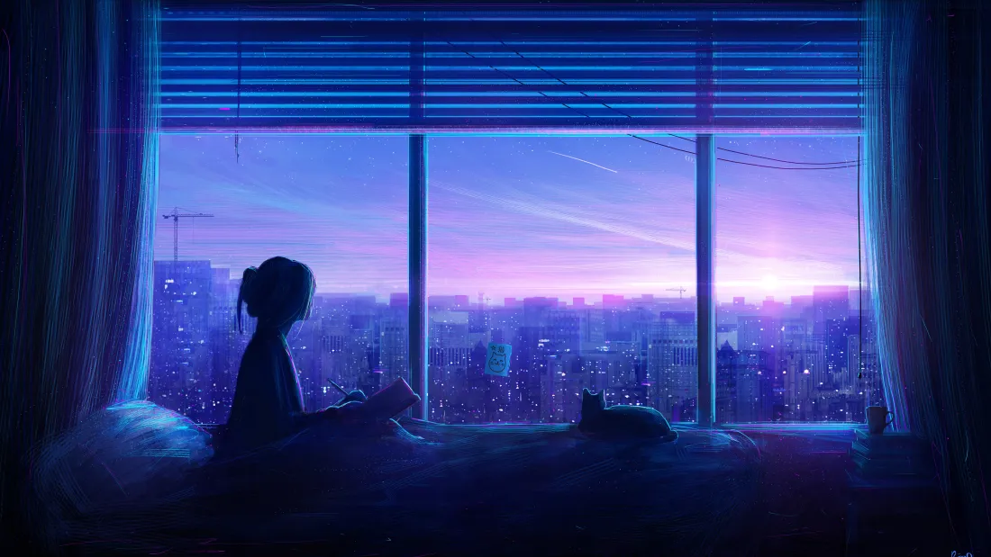 5k女孩壁纸｜城市夜景背景图片 - 猫「哲风壁纸」