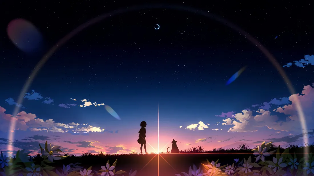 4k动漫场景壁纸｜黄昏背景图片 - 流星「哲风壁纸」