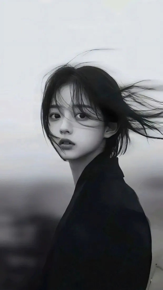 高冷女手机壁纸｜黑白背景图片 - 忧郁「哲风壁纸」