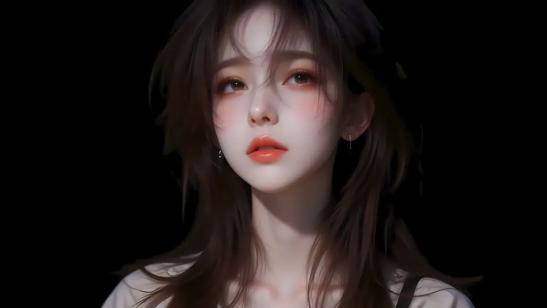 4k少女壁纸｜暗黑背景图片 - 红唇「哲风壁纸」