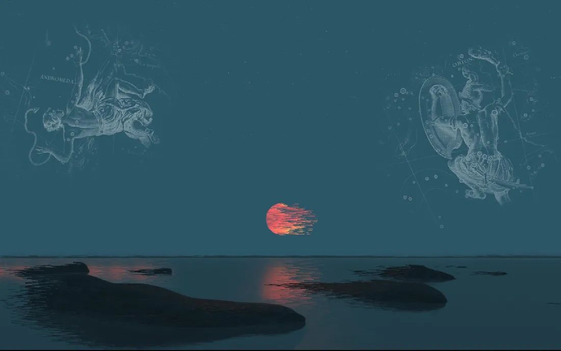 3k星座夕阳壁纸｜海平面背景 - 深蓝色「哲风壁纸」