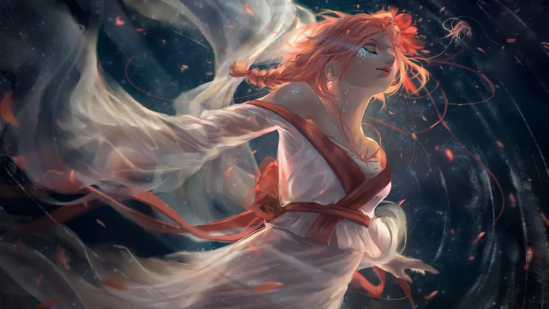 4k红发少女壁纸｜和服背景图片 - 古风「哲风壁纸」