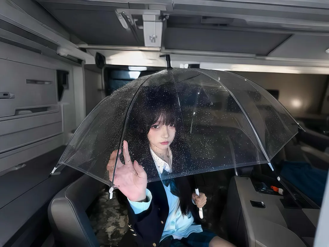4kJK透明雨伞壁纸｜水手服背景图片 - 女孩「哲风壁纸」