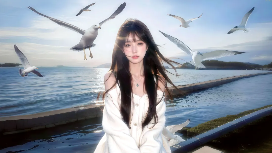 4k逆光美女壁纸｜洱海背景图片 - 海鸥「哲风壁纸」