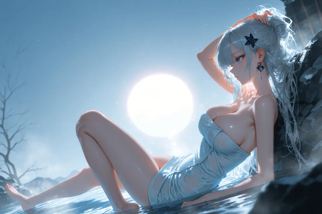 3k银发少女壁纸｜水中月背景图片 - 动漫美女「哲风壁纸」