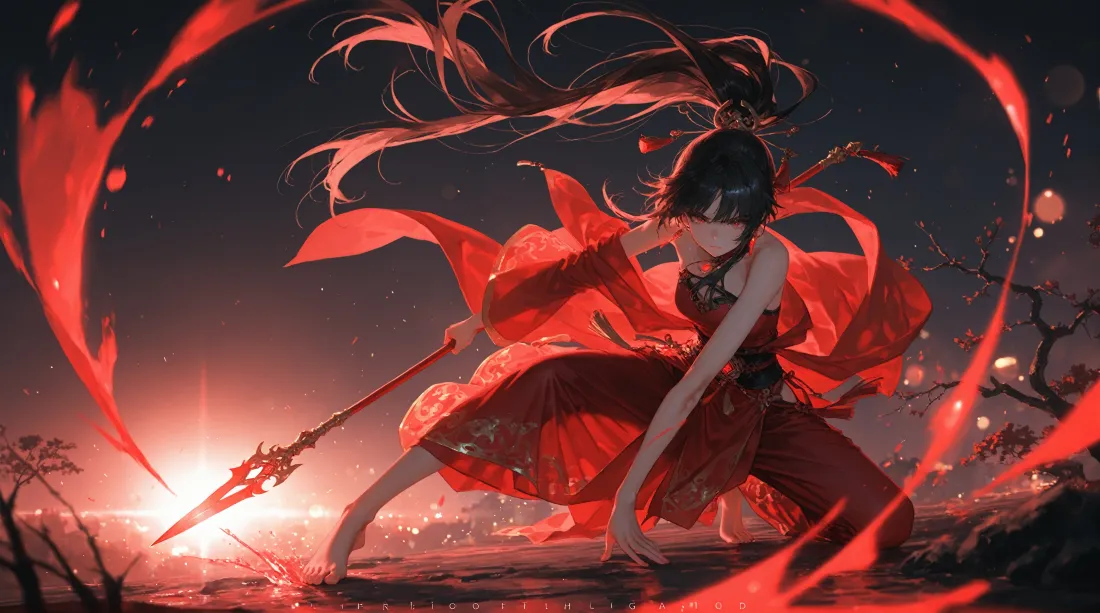 3k红衣女侠壁纸｜古风背景图片 - 夕阳「哲风壁纸」