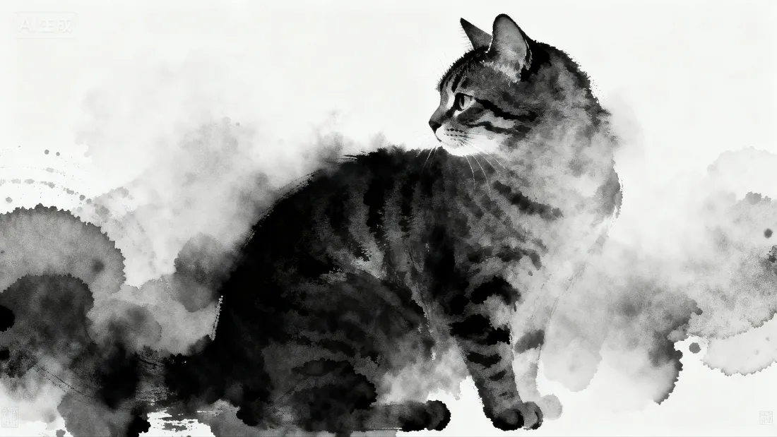 4k水墨猫眯壁纸｜萌宠背景图片 - 可爱「哲风壁纸」