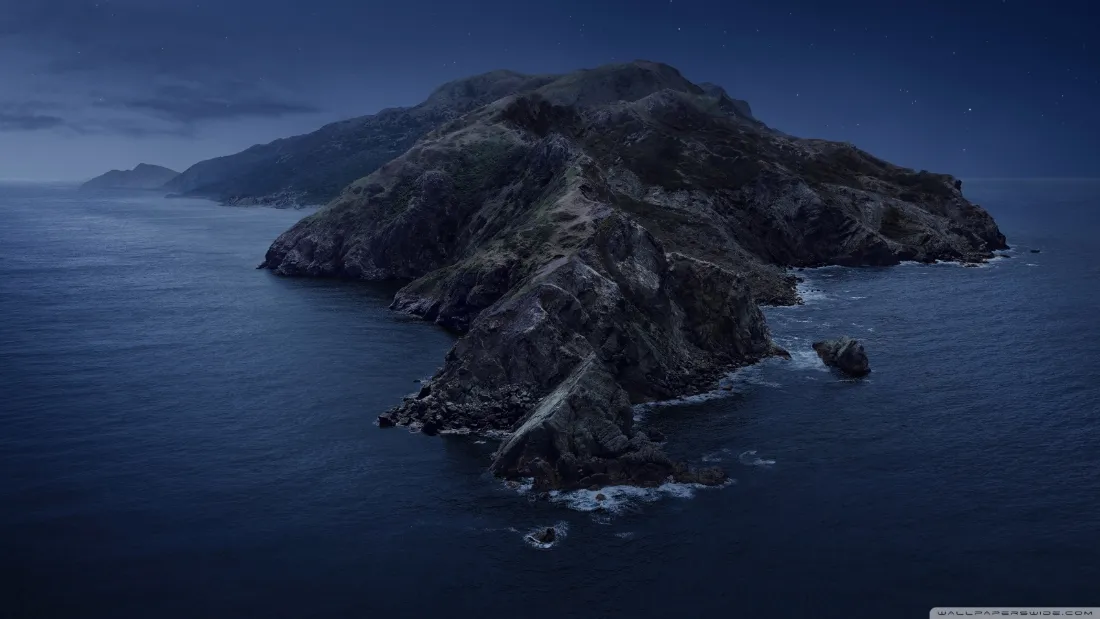 2k海岛夜景壁纸｜蓝色海洋背景 - 礁石岛屿「哲风壁纸」