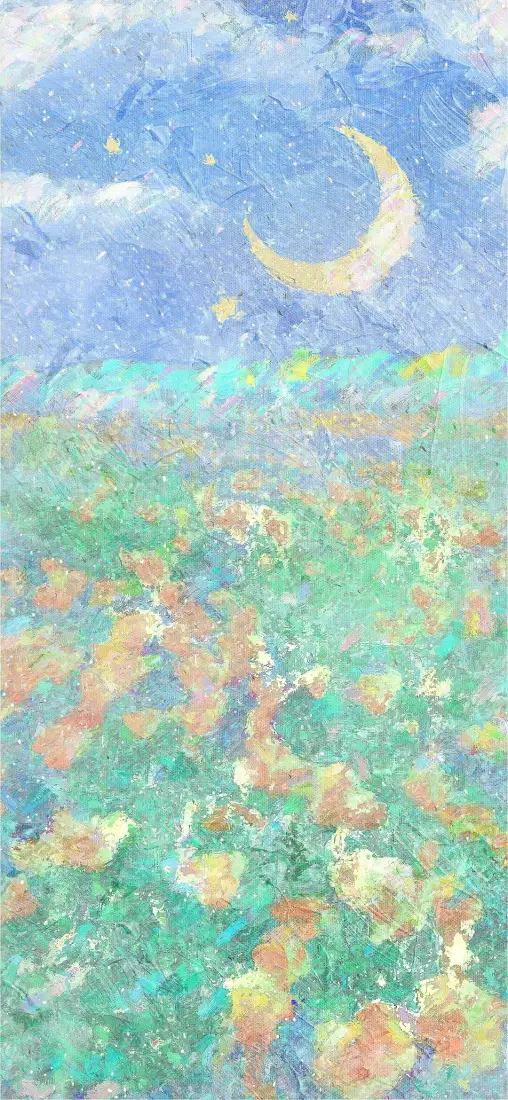 月夜花田手绘手机壁纸｜梦幻风景 - 水彩插画「哲风壁纸」