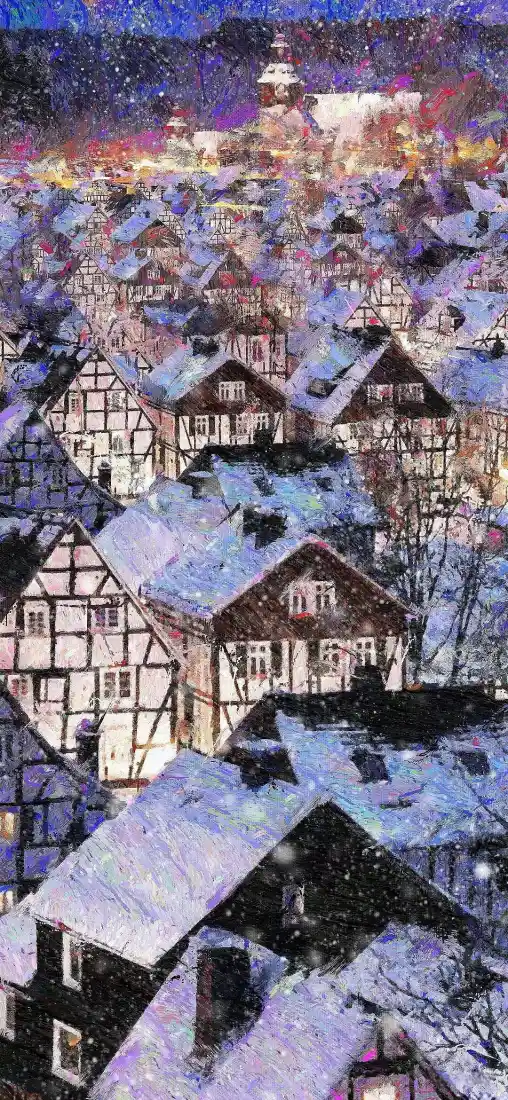 手绘雪景小镇手机壁纸｜雪中小镇背景 - 插画「哲风壁纸」