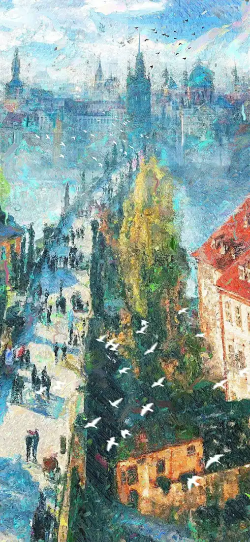 手绘城市街景手机壁纸｜油画风街景背景 - 插画「哲风壁纸」