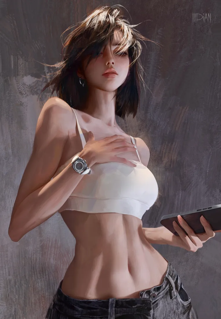 徐尤点手机壁纸｜腹肌美女背景 - 白上衣「哲风壁纸」