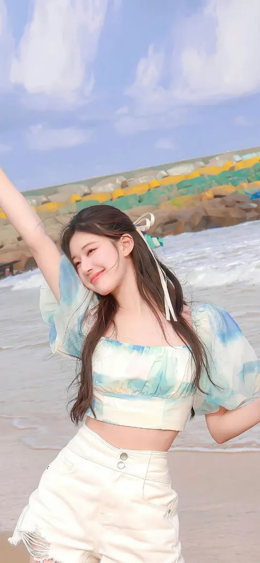 海边美女手机壁纸｜沙滩背景图片 - 夏日「哲风壁纸」