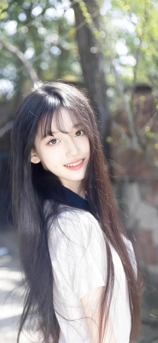 长发美女手机壁纸｜户外清新背景图片 - 白衣「哲风壁纸」