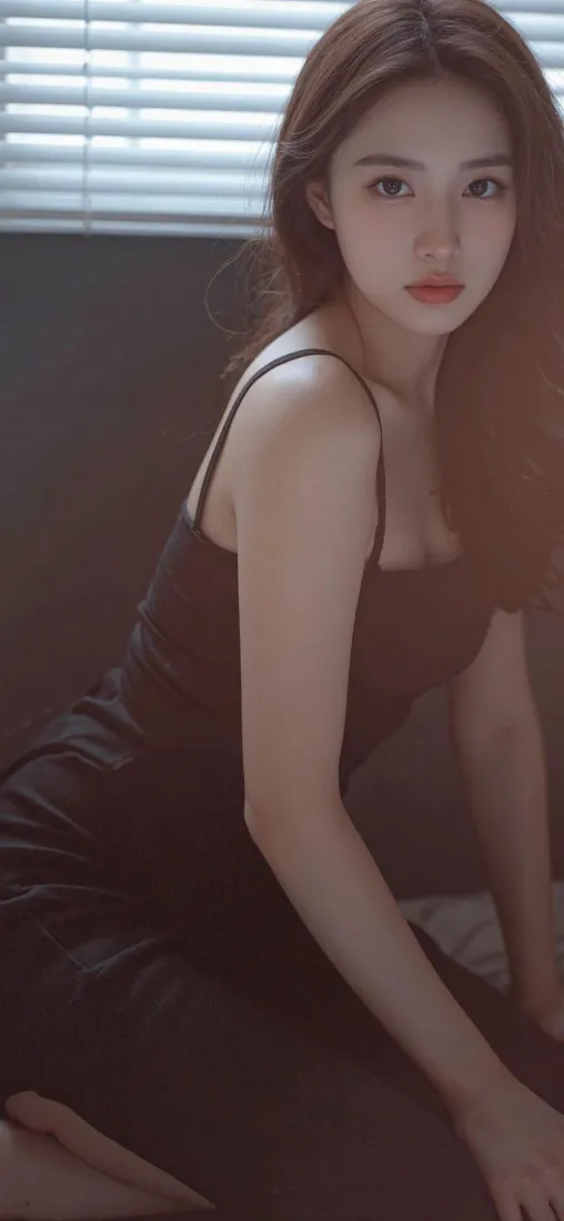 黑衣美女手机壁纸｜室内背景图片 - 气质美女「哲风壁纸」