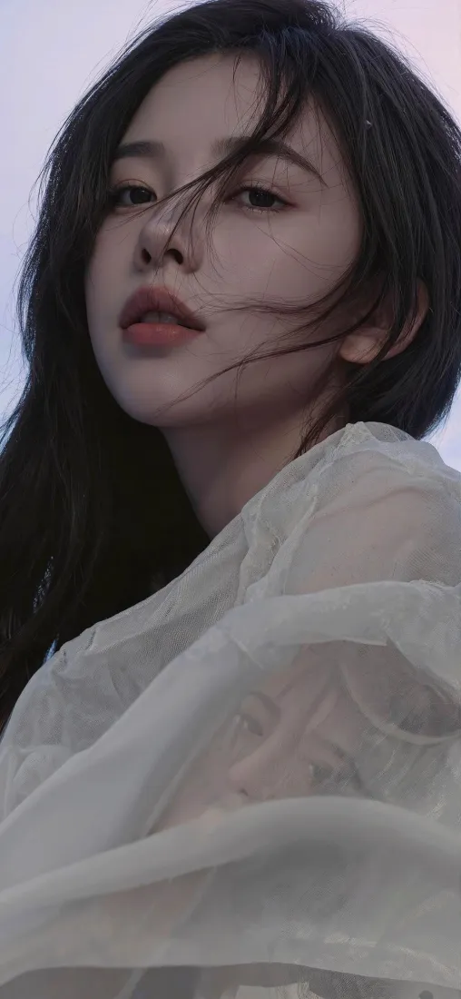 白衣美女手机壁纸｜天空背景 - 长发美女「哲风壁纸」