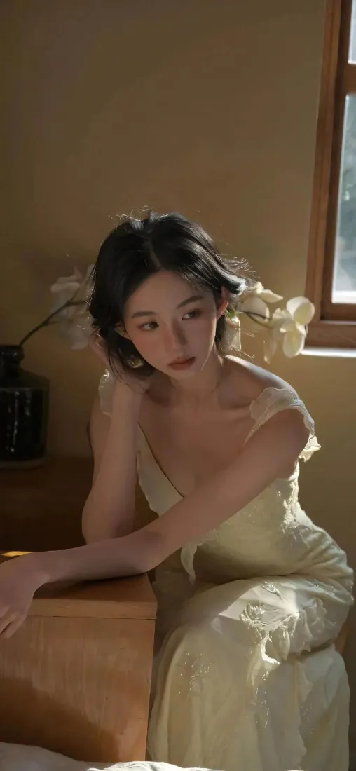 黄裙美女手机壁纸｜室内背景图片 - 优雅「哲风壁纸」