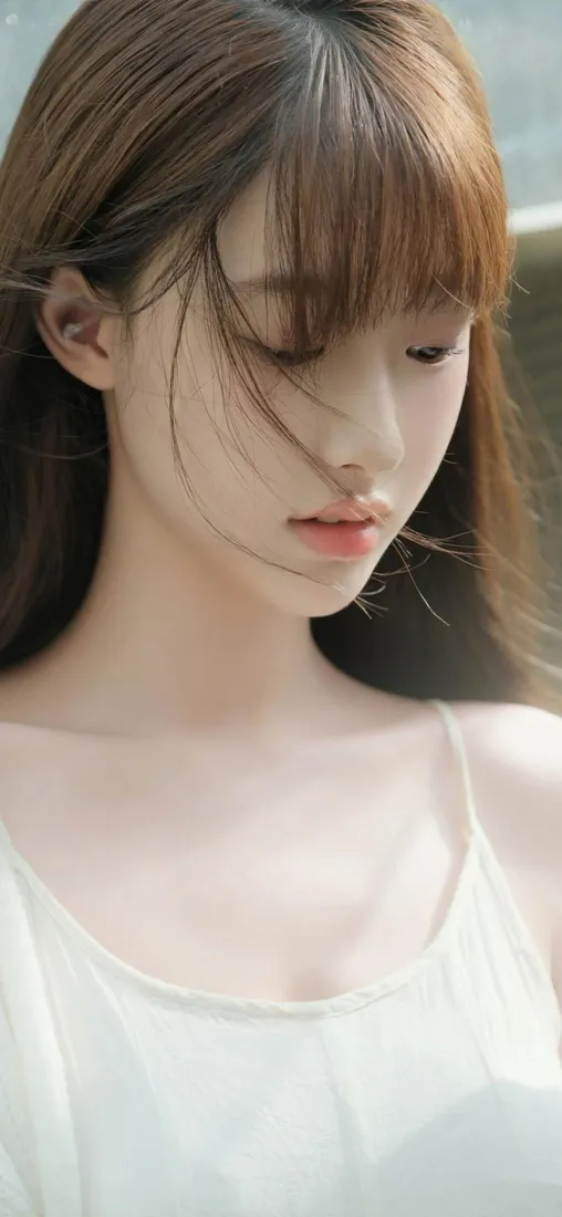 白衣美女手机壁纸｜清新背景图片 - 长发「哲风壁纸」