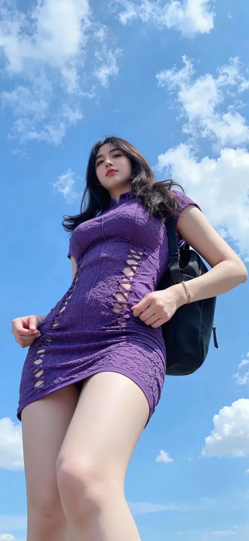 紫衣美女手机壁纸｜蓝天白云 - 时尚穿搭「哲风壁纸」